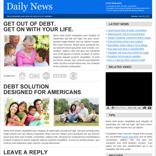 debt solution designed for american daily news lander design