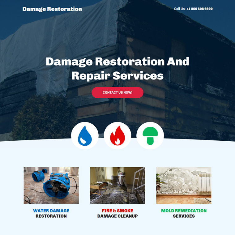 damage restoration and repair service landing page Damage Restoration example