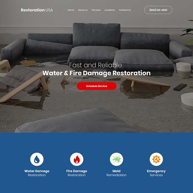 water and fire damage restoration company website design