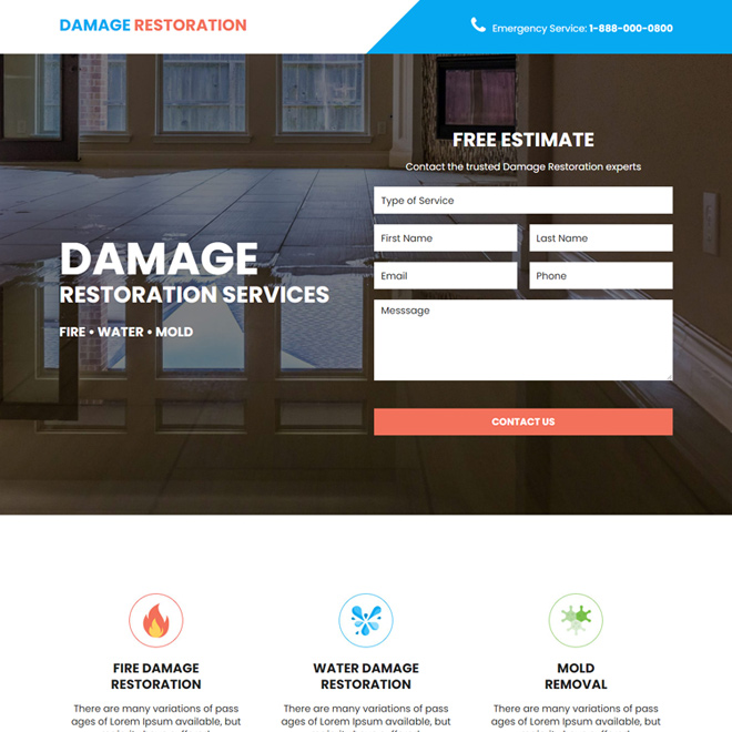 trusted damage restoration experts responsive landing page