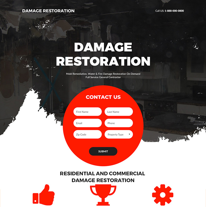 property restoration and repair experts landing page Damage Restoration example