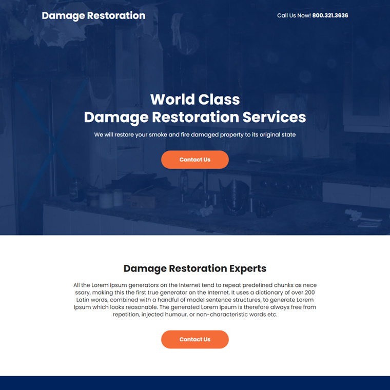 damage restoration experts responsive landing page design Damage Restoration example