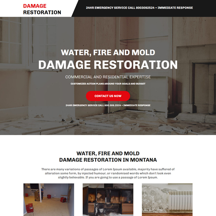 damage restoration company responsive landing page Damage Restoration example