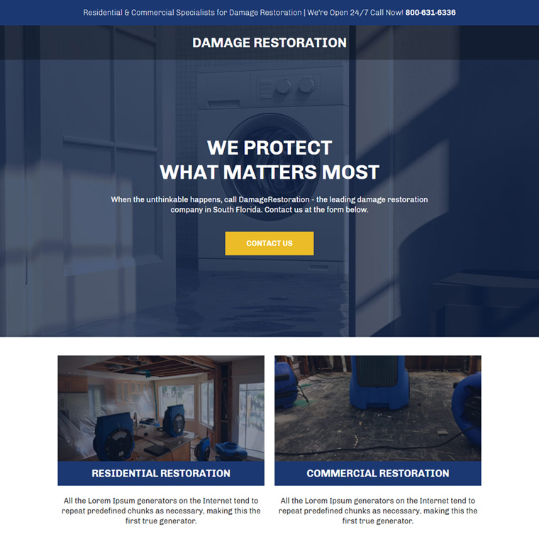 damage restoration specialist responsive landing page