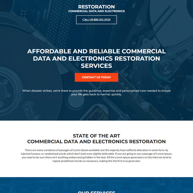 data recovery and electronics restoration responsive landing page Damage Restoration example