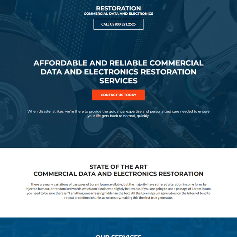 data recovery and electronics restoration responsive landing page