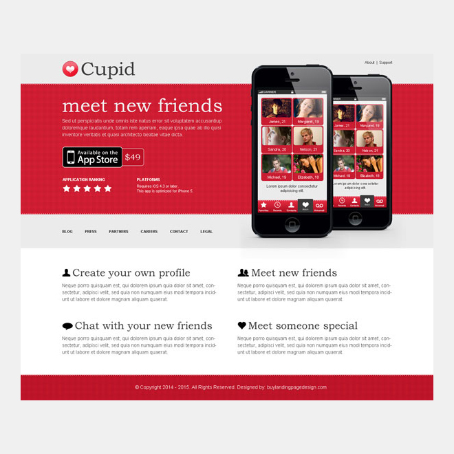 dating call to action app landing page design