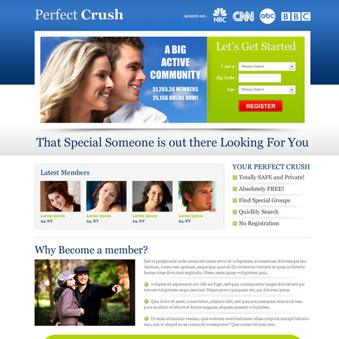 most converting perfect crush dating landing page design template