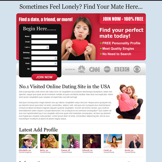 find your perfect mate conversion oriented dating landing page design