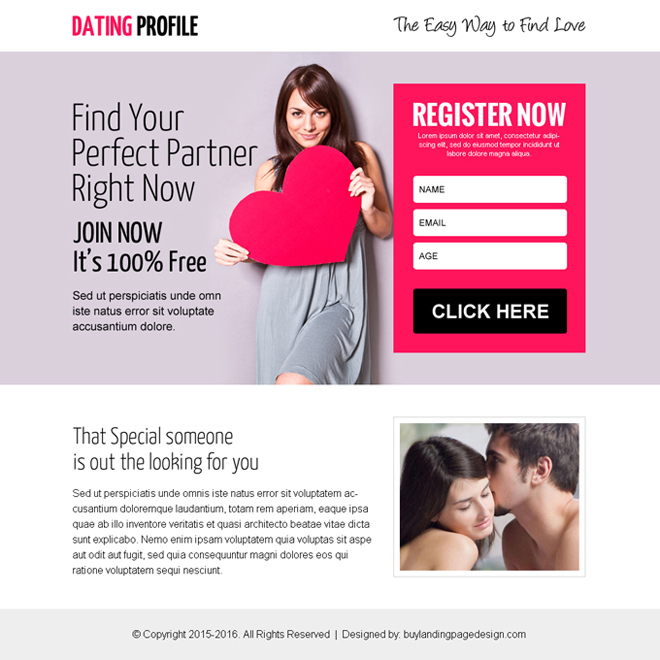 dating profile register now ppv landing page design Dating example