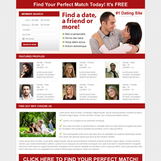 find the perfect match clean and effective dating lead capture design