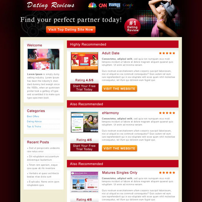 attractive and appealing dating review html landing page design