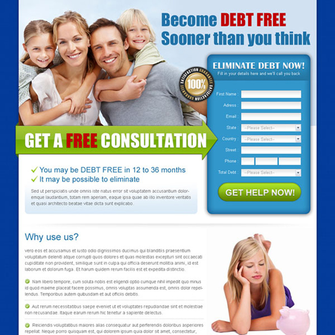 converting debt free lead capture lander design