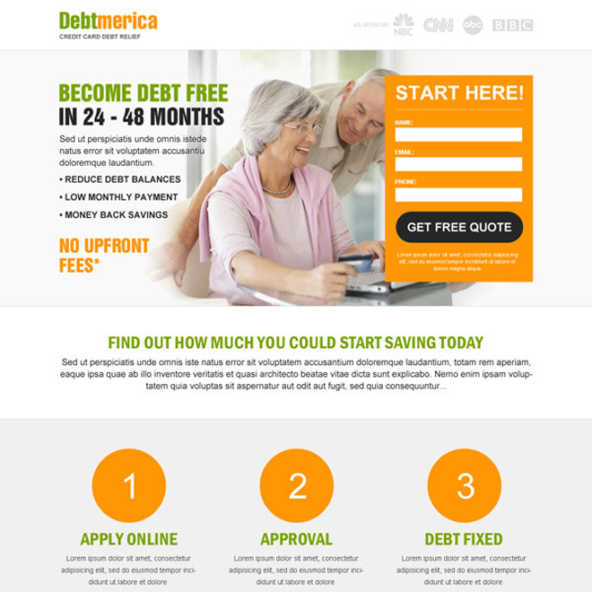 debt business lead capture responsive landing page design Debt example