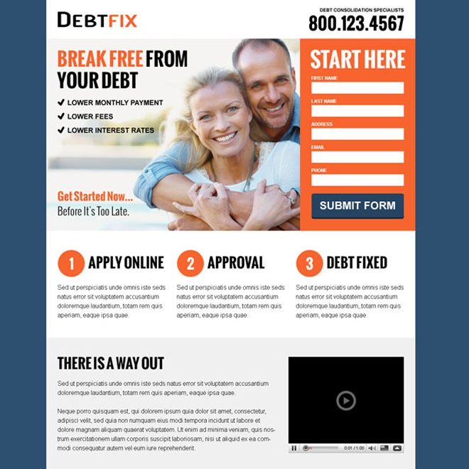 get out of debt business service lead capture landing page design templates to free yourself from the debt trap Debt example