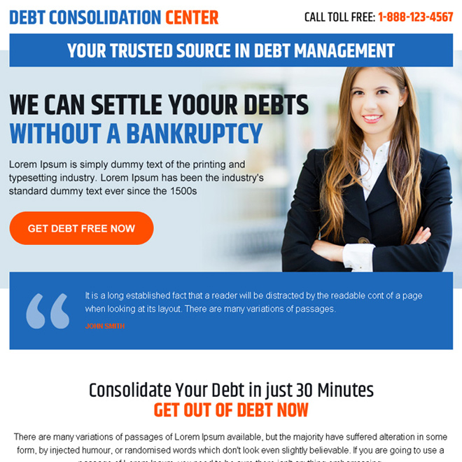 debt consolidation center call to action ppv landing page Debt example