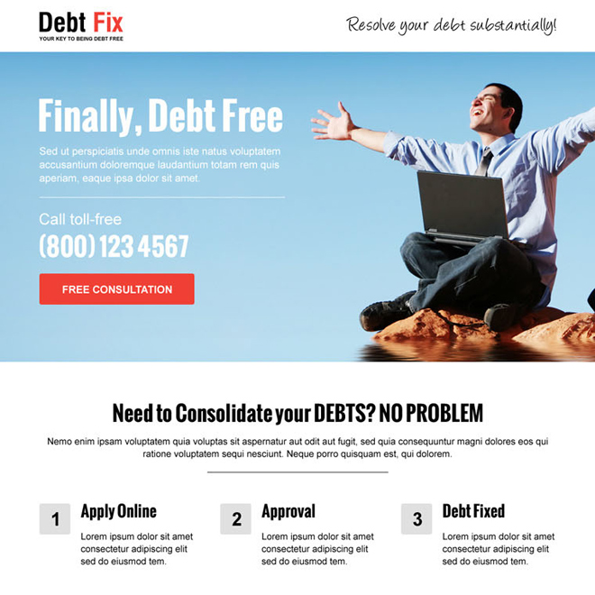 free from debt lead capture and call to action landing page design template