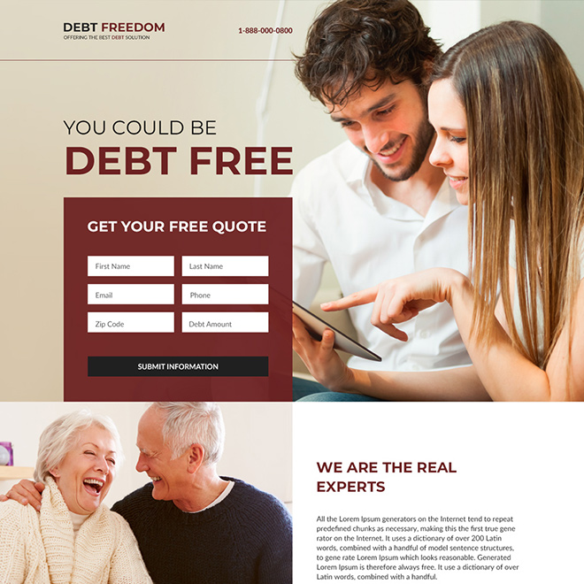 best debt relief responsive landing page design Debt example