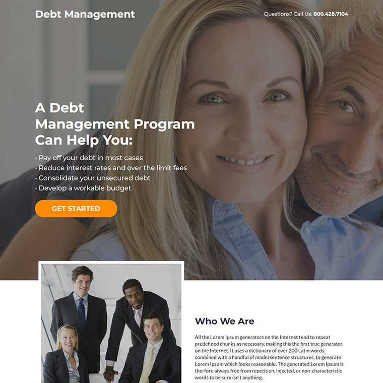 debt management program lead capture responsive landing page Debt example