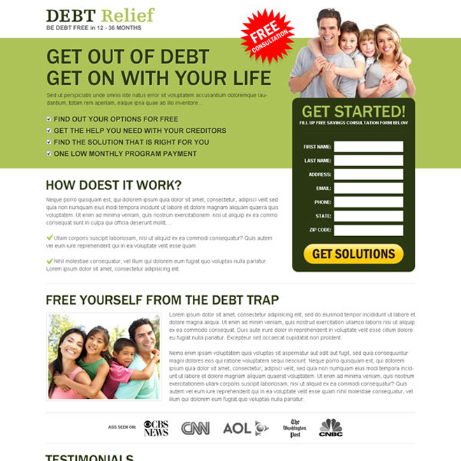 debt relief landing page design to maximize your business conversion rate Debt example