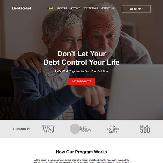 debt relief company responsive website design Debt example