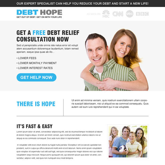 debt relief consultation service responsive landing page design