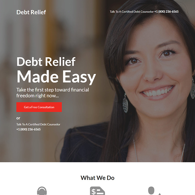 debt relief free consultation responsive landing page Debt example