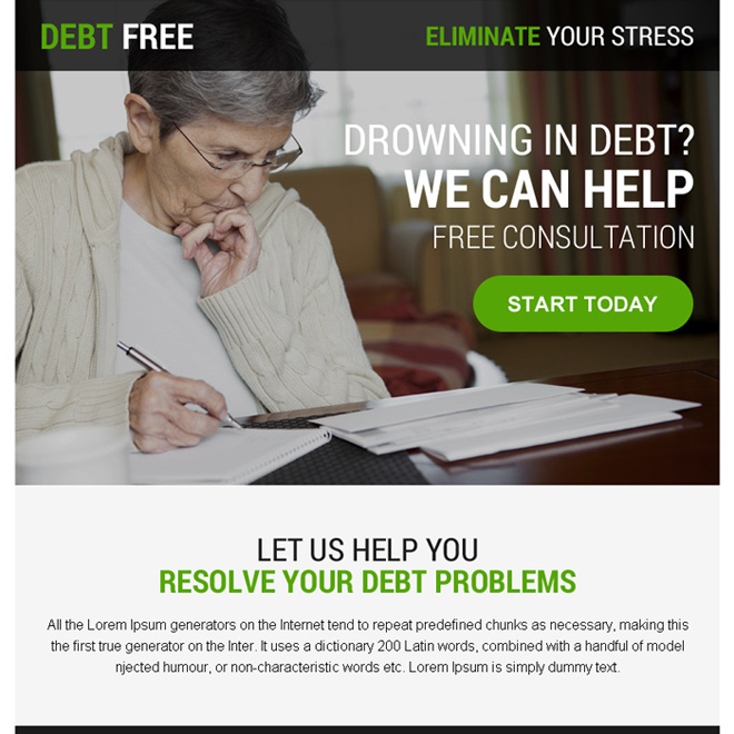 debt relief free consultation ppv landing page Debt example