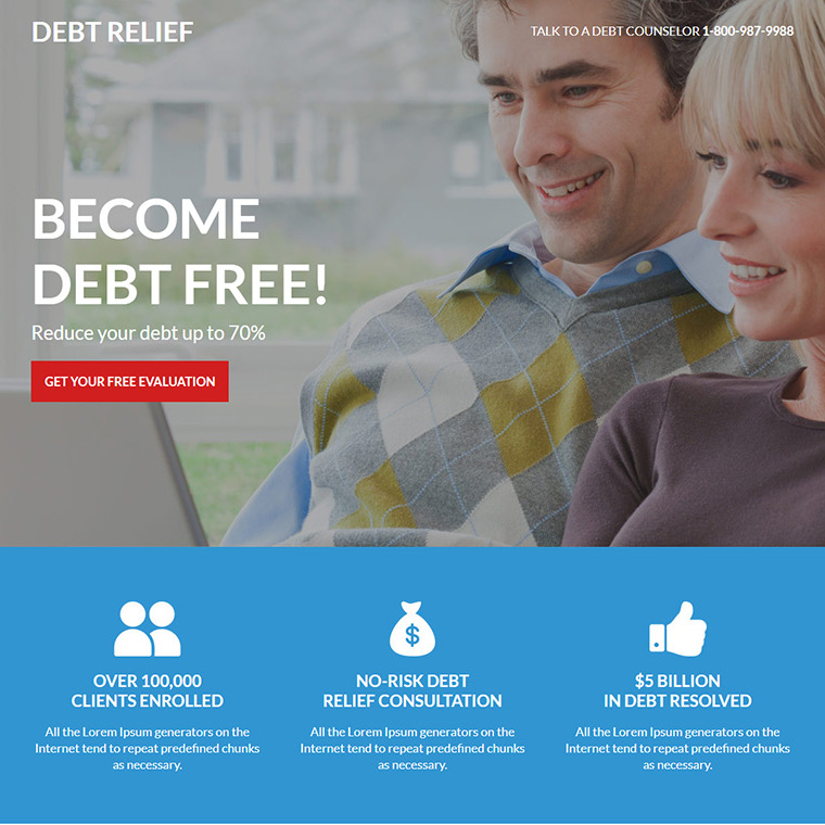debt relief free evaluation responsive landing page Debt example