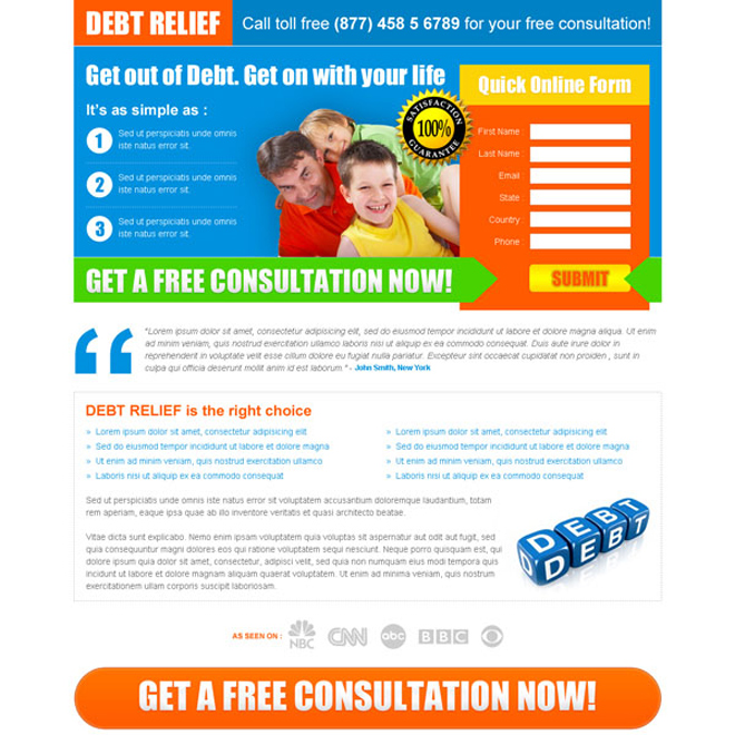 debt relief lead capture squeeze page design