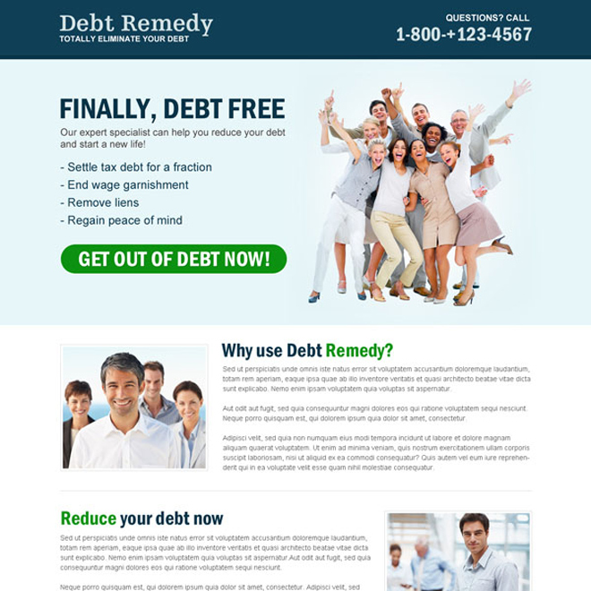 clean and effective debt responsive call to action landing page