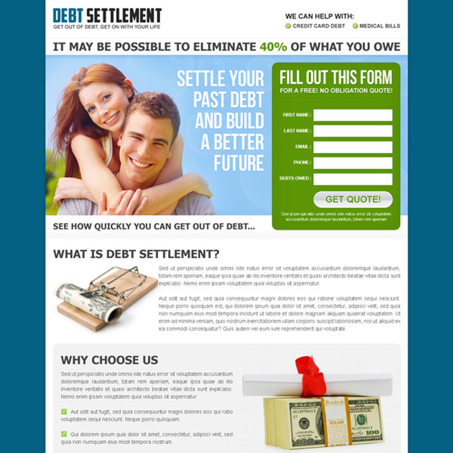 settle your past debt and build a better future converting landing page design