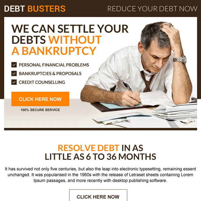 debt settlement without bankruptcy ppv landing page design