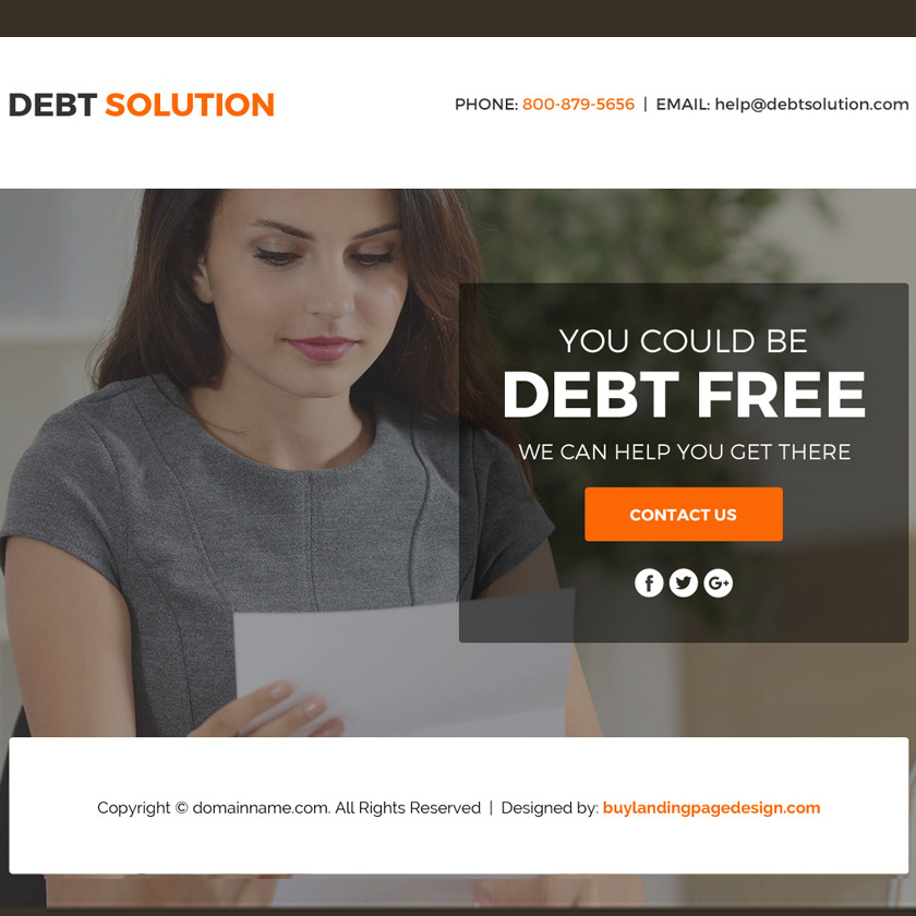 debt solution marketing funnel responsive landing page Debt example