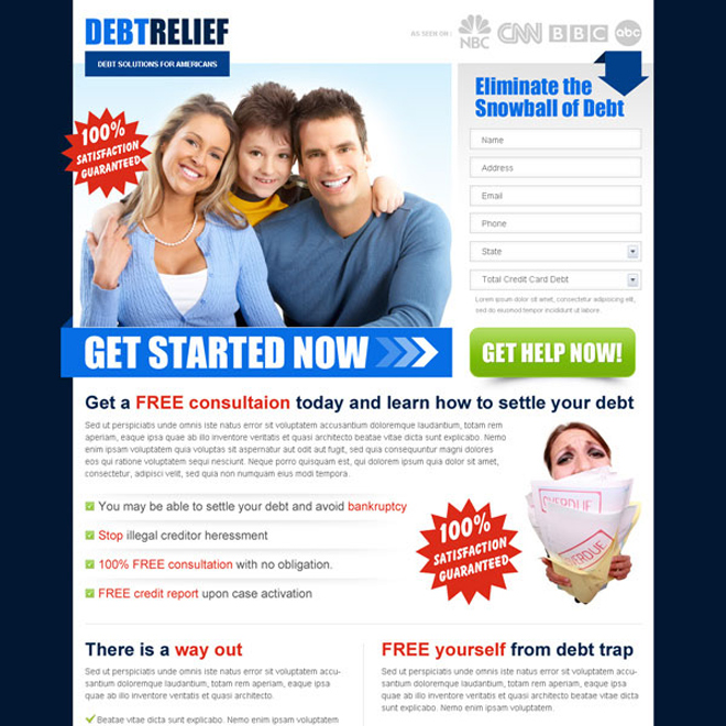 eliminate the snowball of debt effective and converting lead gen squeeze page Debt example