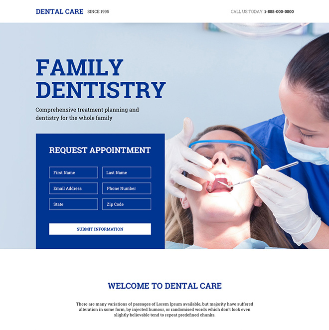 family dental clinic responsive landing page design Dental Care example