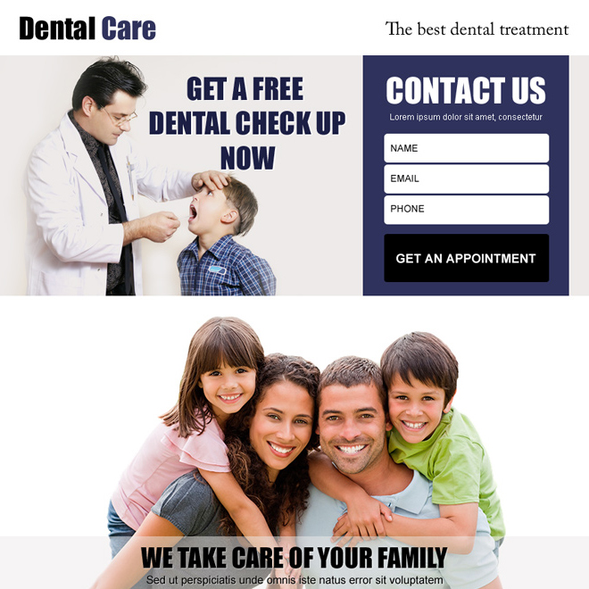 dental care for your family lead generation ppv landing page design