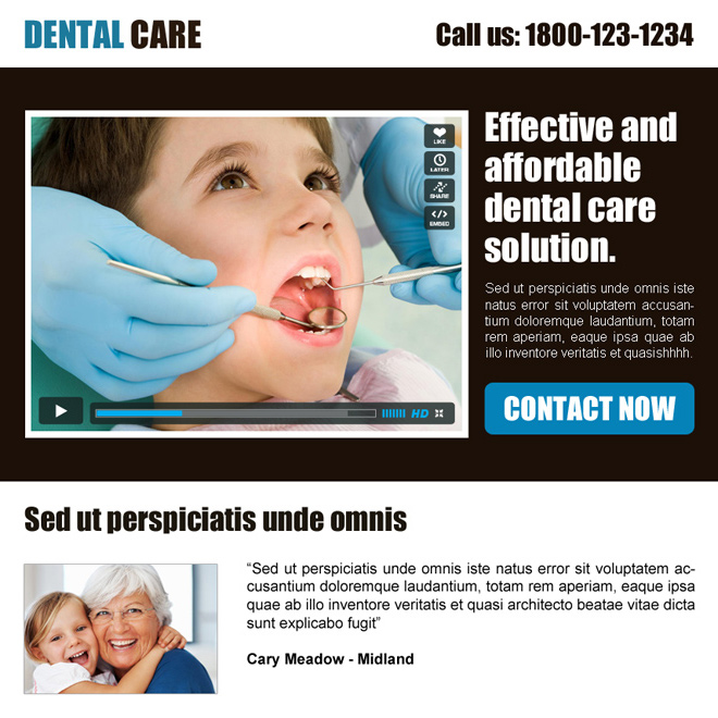 dental care call to action converting ppv landing page design Dental Care example