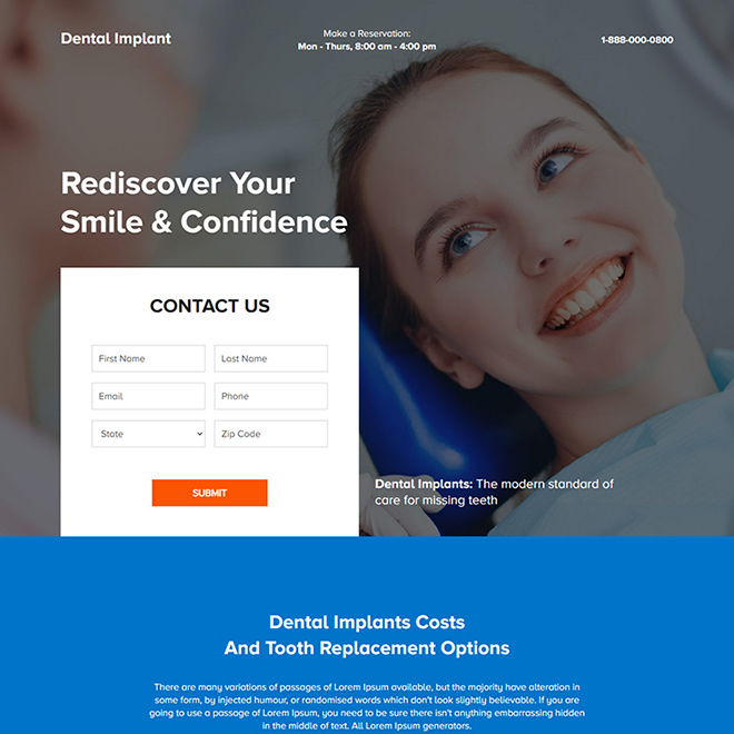 dental implants lead capture responsive landing page Dental Care example