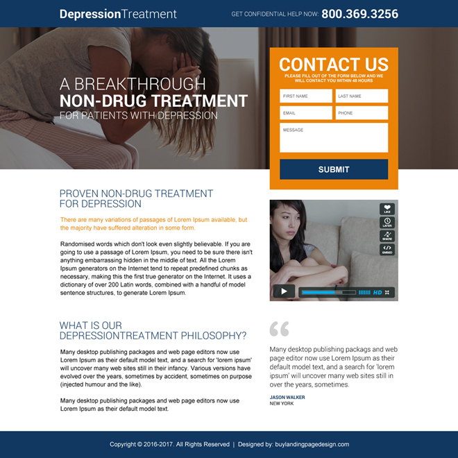 responsive depression treatment mini landing page design