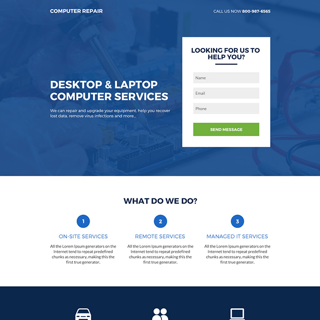 desktop and laptop computer services lead capture responsive landing page Computer Repair example