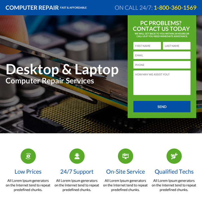 responsive desktop and computer repair landing page design