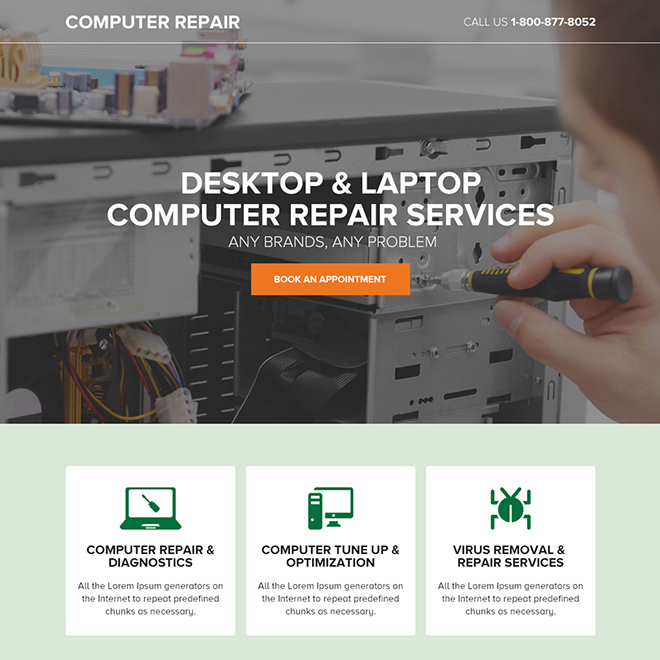 desktop and laptop repair service responsive landing page design Computer Repair example