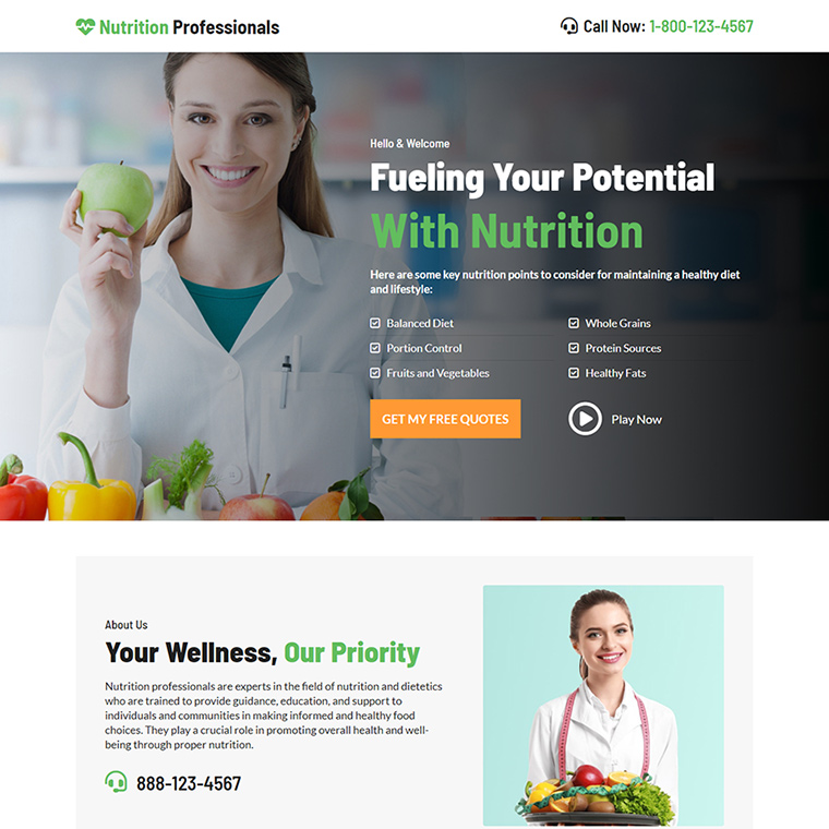 diet and nutrition professional lead capture landing page Weight Loss example