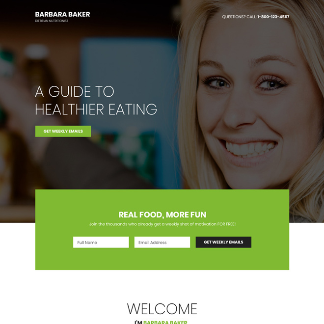 dietitian and nutritionist lead capturing personal page design Personal Page example