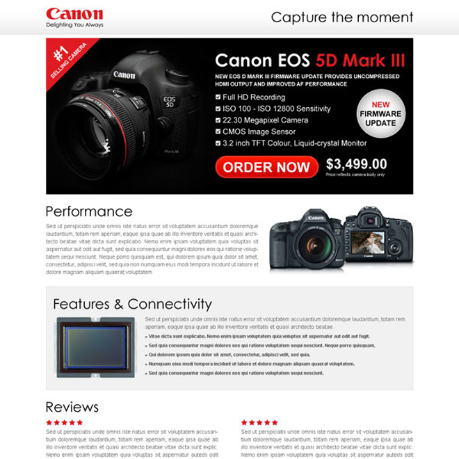 digital camera clean and most converting call to action landing page template