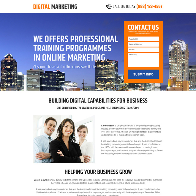 digital marketing business responsive landing page design