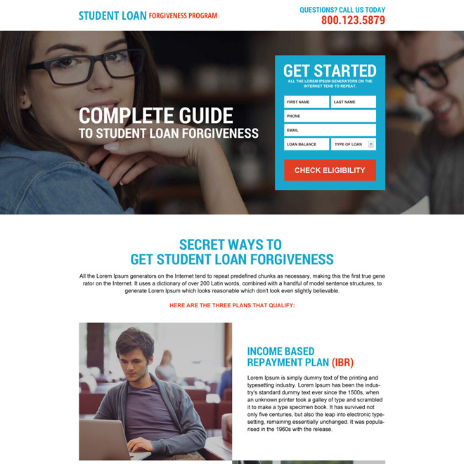 direct student loan forgiveness responsive landing page design