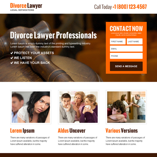 divorce lawyer professional responsive landing page Attorney and Law example