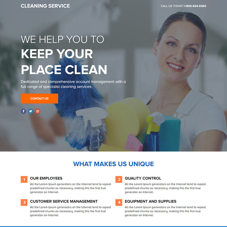 domestic cleaning service lead funnel responsive landing page Cleaning Services example